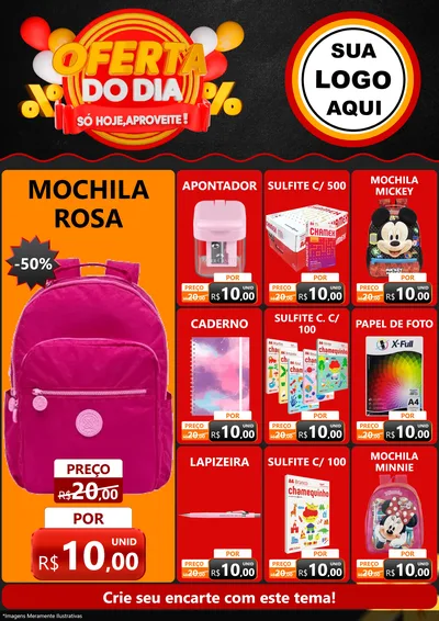 Modelo de Encarte para Encarte A4 Vertical com o tema Oferta do Dia - Só hoje, Aproveite! para Papelaria