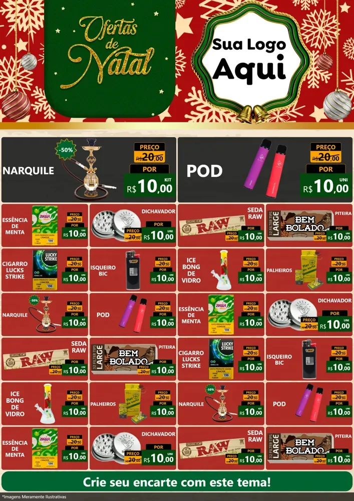 Modelo de Encarte para Encarte A4 Vertical com o tema Natal de Ofertas para Tabacaria