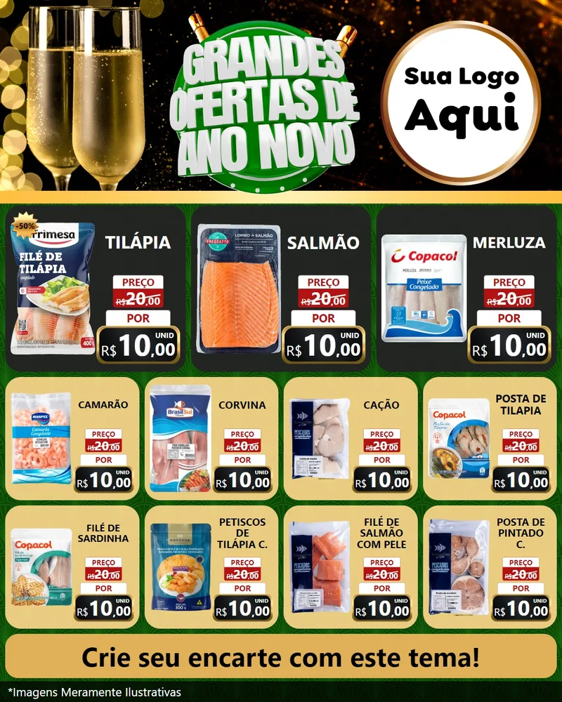 Modelo de Rede Social para Feed Instagram com o tema Grandes Ofertas de Ano Novo para Peixaria