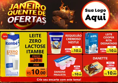 Modelo de Encarte para Encarte A4 Horizontal com o tema Janeiro Quente de Ofertas para Frios e Laticínios
