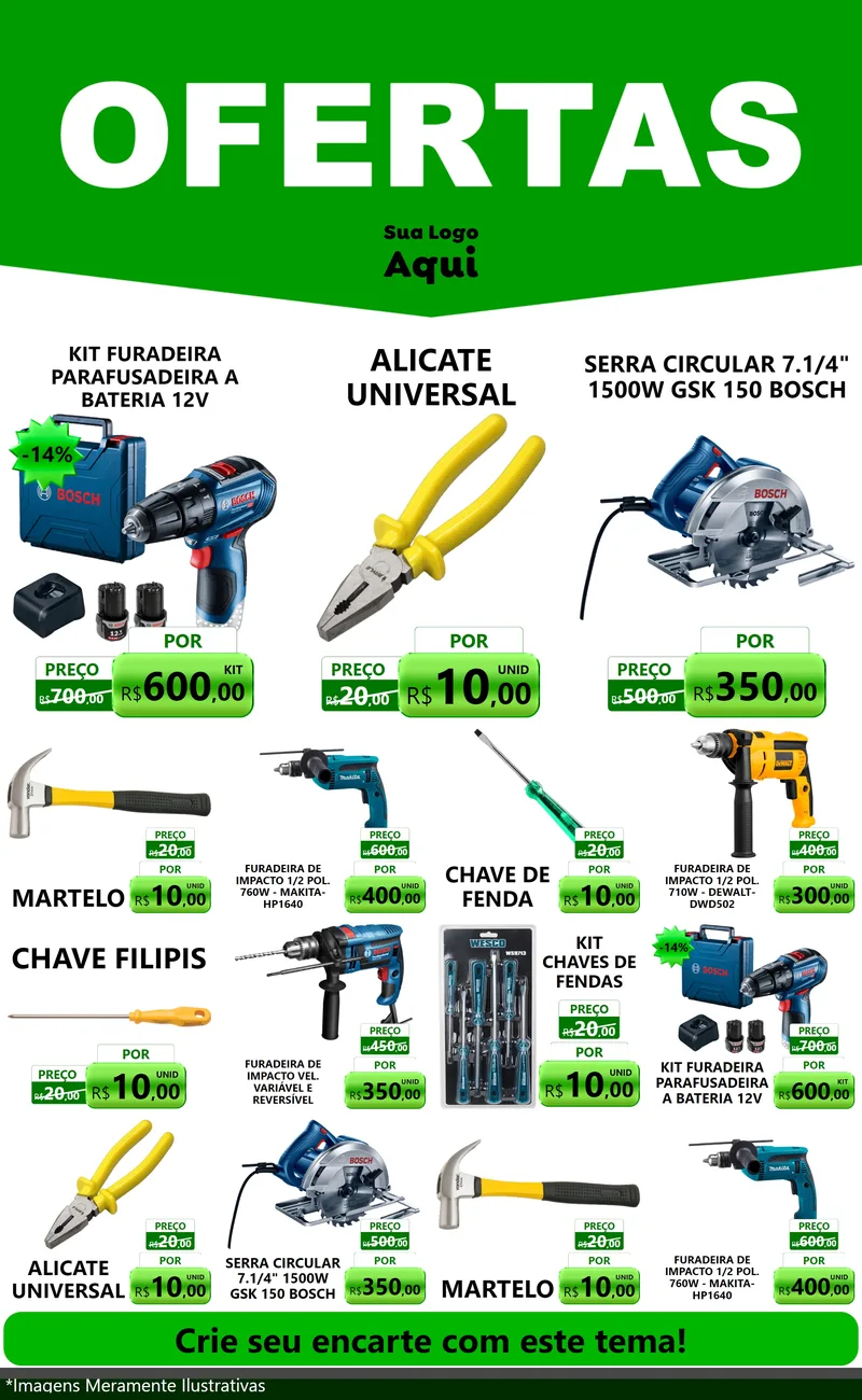 Modelo de Encarte para Encarte Grande com o tema Ofertas Verde Cartaz para Maquinas e Ferramentas