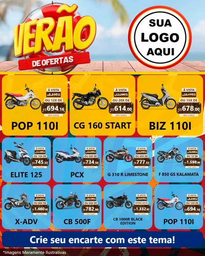 Modelo de Rede Social para Feed Instagram com o tema Verão de Ofertas para Concessionaria de Motos