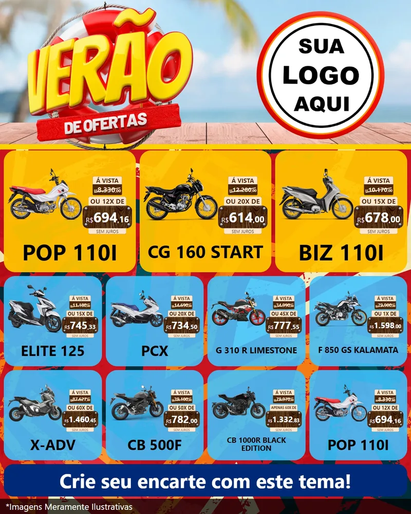Modelo de Rede Social para Feed Instagram com o tema Verão de Ofertas para Concessionaria de Motos