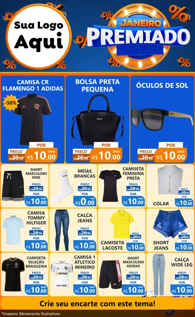 Modelo de Encarte para Encarte Grande com o tema Janeiro Premiado para Roupas e acessórios