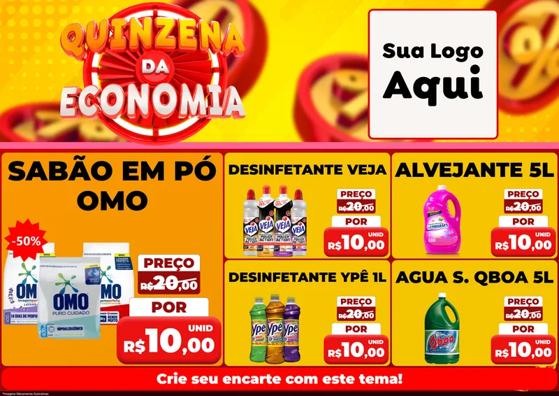 Modelo de Encarte para Encarte A4 Horizontal com o tema Quinzena Da Economia para Produtos de Limpeza