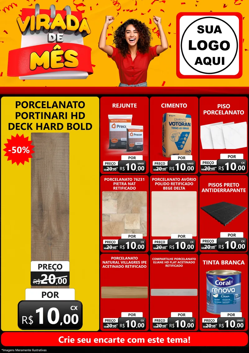 Modelo de Encarte para Encarte A4 Vertical com o tema Virada de Mês para Pisos e revestimentos