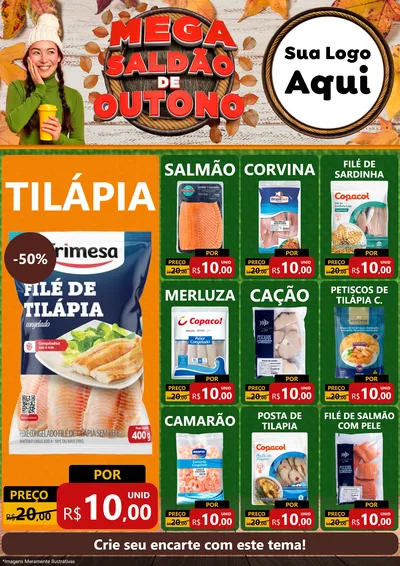 Modelo de Encarte para Encarte A4 Vertical com o tema Mega Saldão de Outono para Peixaria