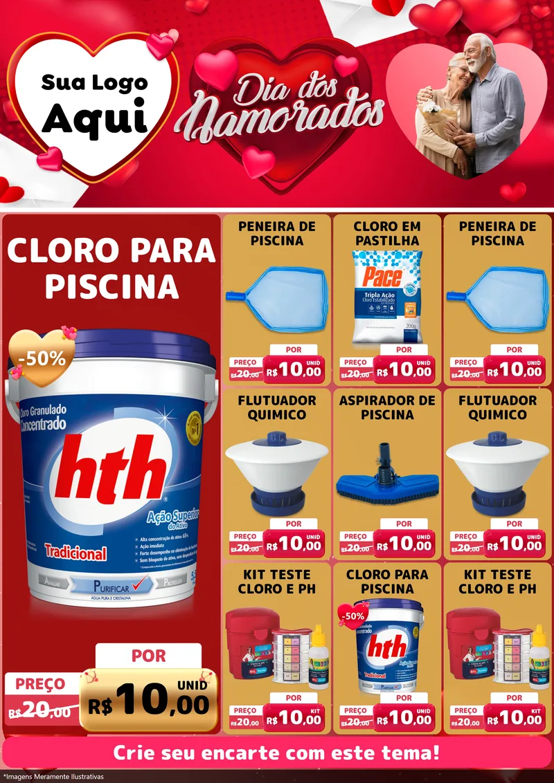 Modelo de Encarte para Encarte A4 Vertical com o tema Dia Dos Namorados para Produtos para Piscina