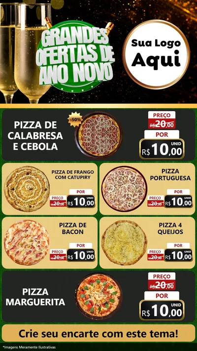 Modelo de TV para TV Vertical com o tema Grandes Ofertas de Ano Novo para Pizzaria