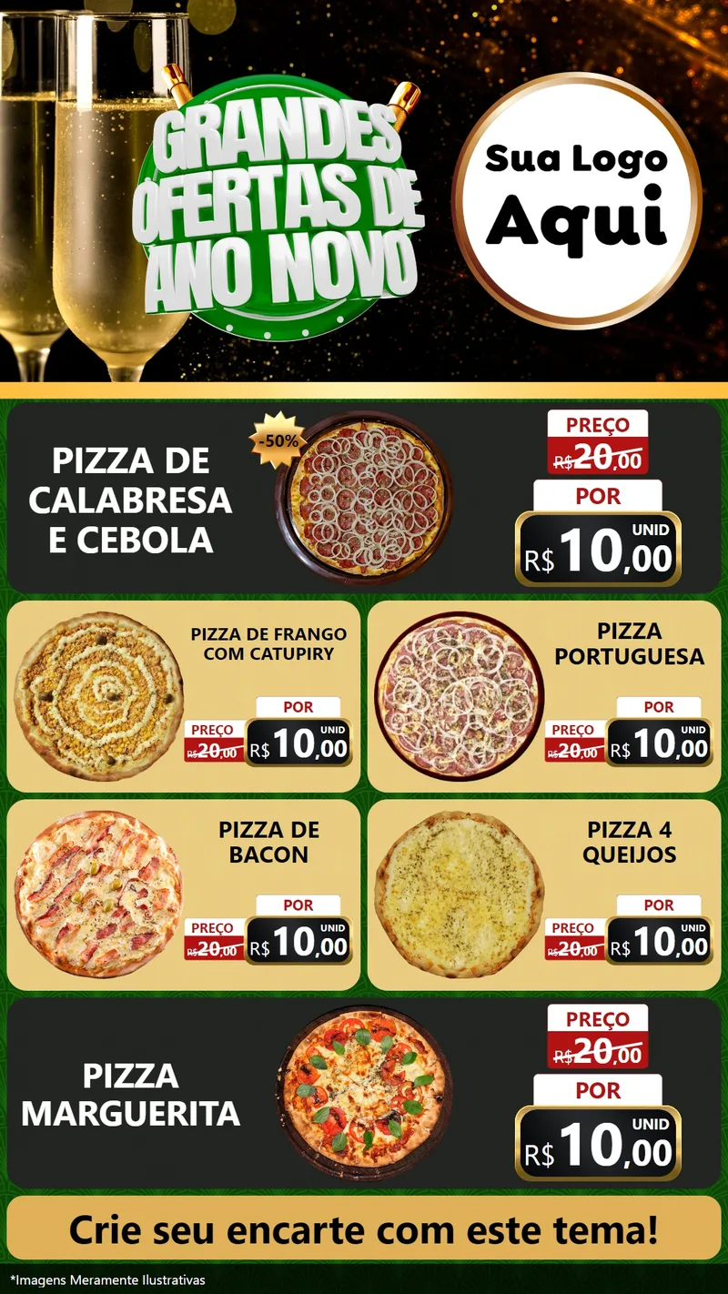 Modelo de TV para TV Vertical com o tema Grandes Ofertas de Ano Novo para Pizzaria