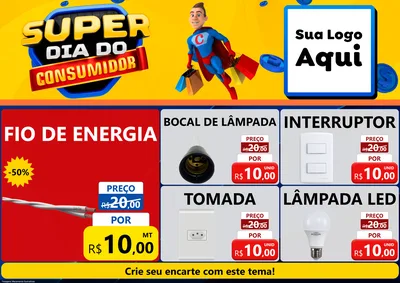 Modelo de Encarte para Encarte A4 Horizontal com o tema Super Dia do Consumidor para Materiais Elétricos