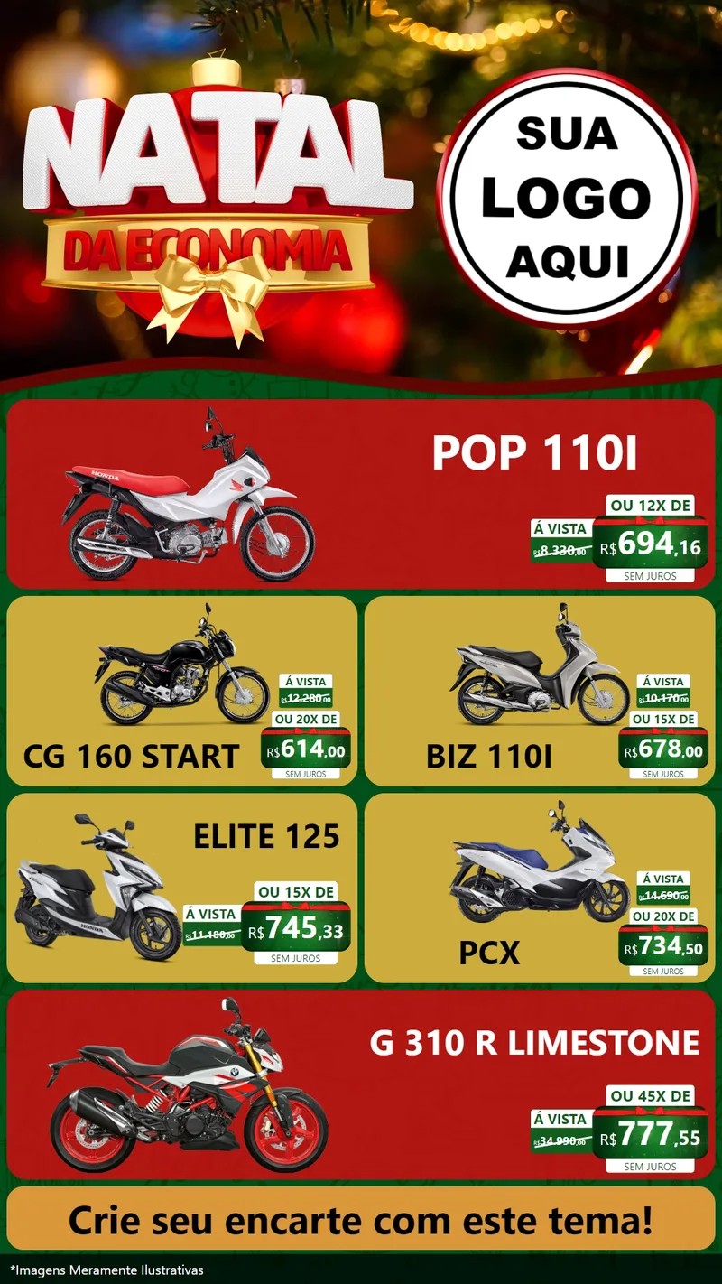 Modelo de TV para TV Vertical com o tema Natal da Economia para Concessionaria de Motos