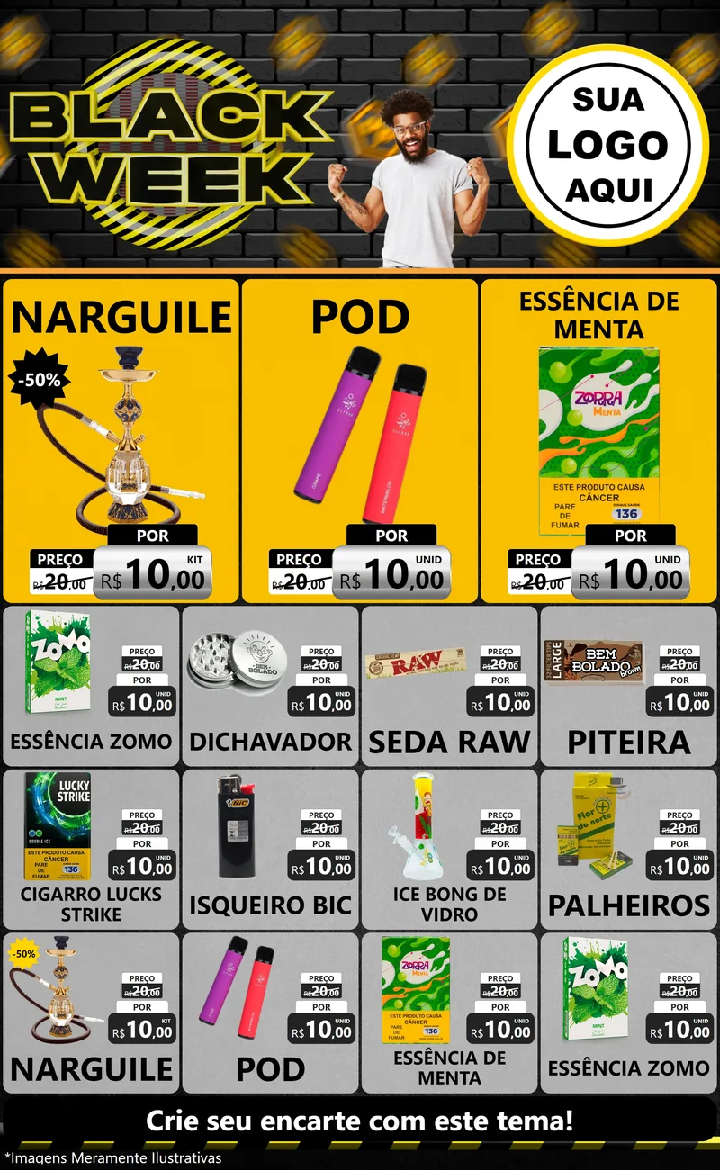 Modelo de Encarte para Encarte Grande com o tema Black Week para Tabacaria