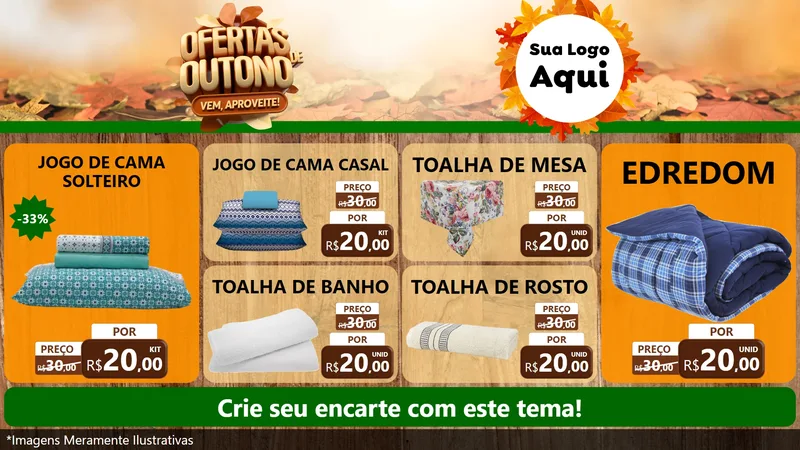 Modelo de TV para TV Horizontal com o tema Ofertas de Outono - Vem, Aproveite! para Cama, Mesa e Banho