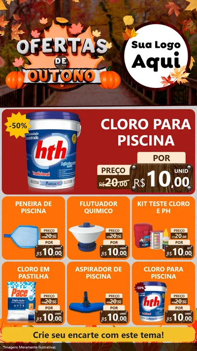 Modelo de Rede Social para Stories com o tema Ofertas de Outono para Produtos para Piscina