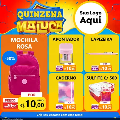 Modelo de Rede Social para Feed Facebook com o tema Quinzena Maluca para Papelaria