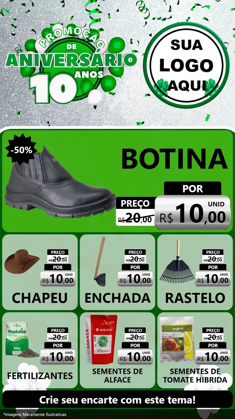 Modelo de Rede Social para Stories com o tema Promoção de Aniversário - 10 Anos para Agropecuária