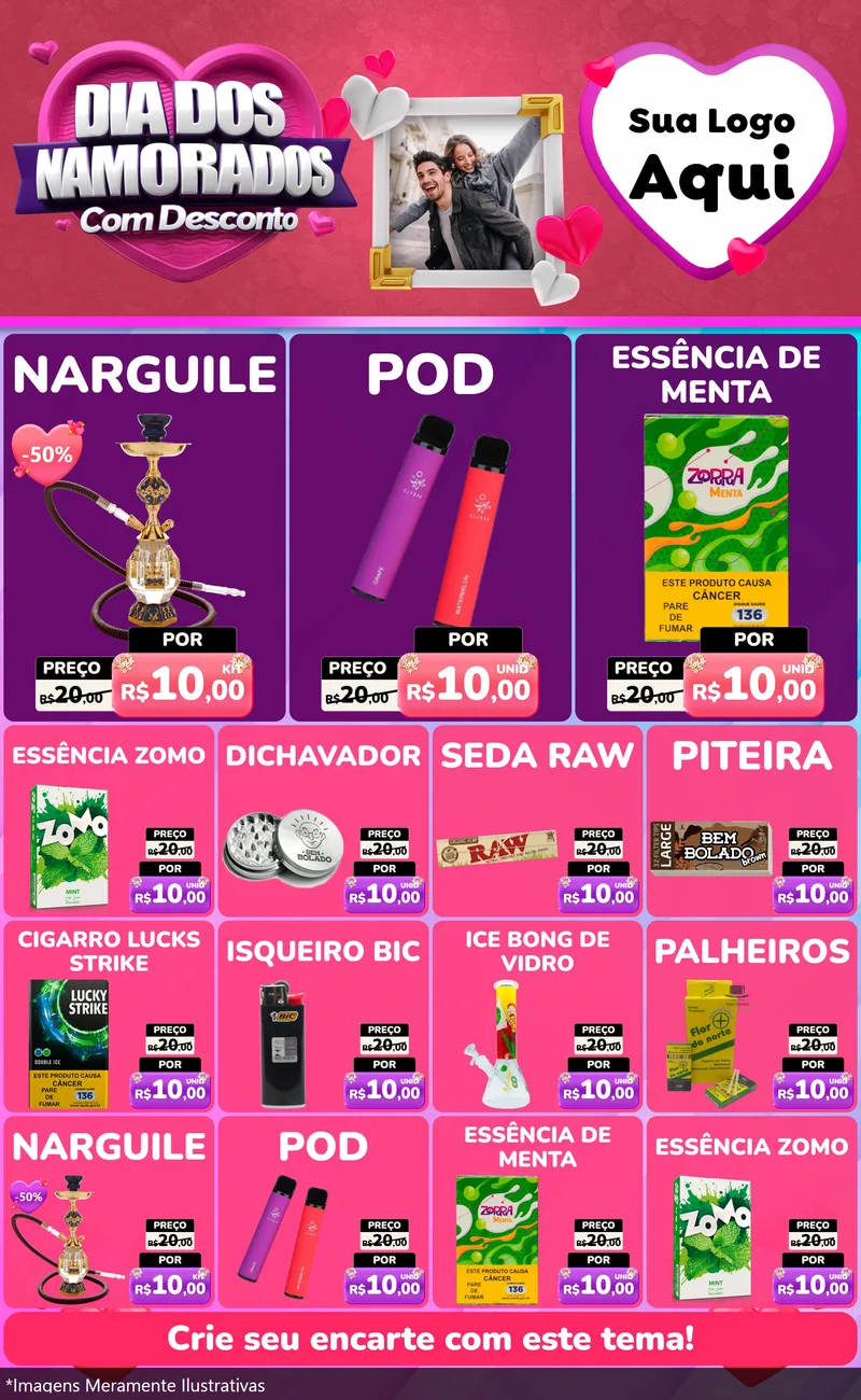 Modelo de Encarte para Encarte Grande com o tema Dia Dos Namorados Com Desconto para Tabacaria