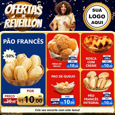 Modelo de Rede Social para Feed Facebook com o tema Ofertas de Réveillon para Padaria