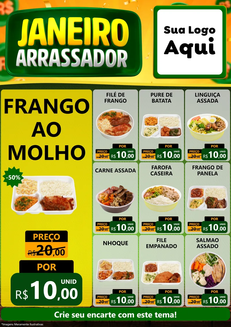 Modelo de Encarte para Encarte A4 Vertical com o tema Janeiro Arrasador para Restaurante