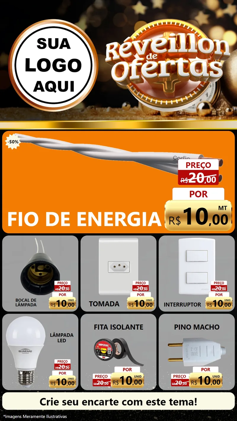 Modelo de Rede Social para Stories com o tema Réveillon de Ofertas para Materiais Elétricos