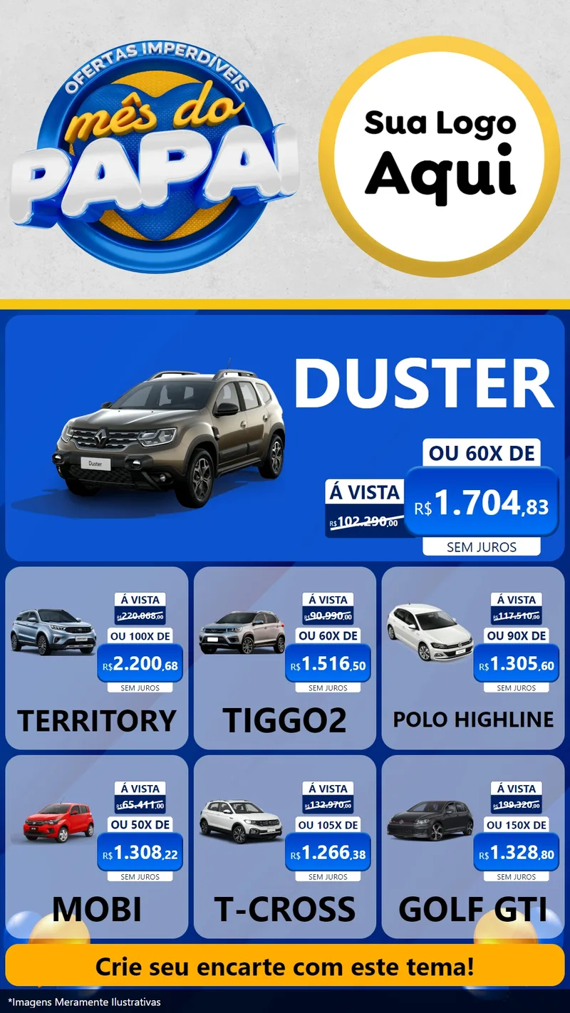 Modelo de Rede Social para Stories com o tema Ofertas Imperdíveis Mês Do Papai para Concessionaria de Carros
