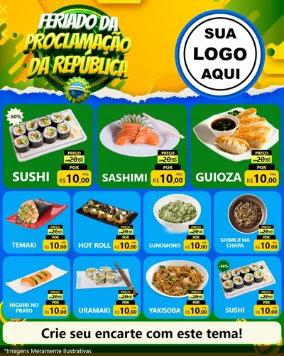 Modelo de Rede Social para Feed Instagram com o tema Feriado da Proclamação da República para Comida japonesa