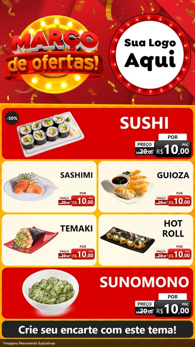 Modelo de TV para TV Vertical com o tema Março de Ofertas! para Comida japonesa