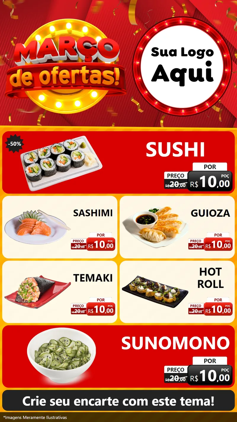 Modelo de TV para TV Vertical com o tema Março de Ofertas! para Comida japonesa