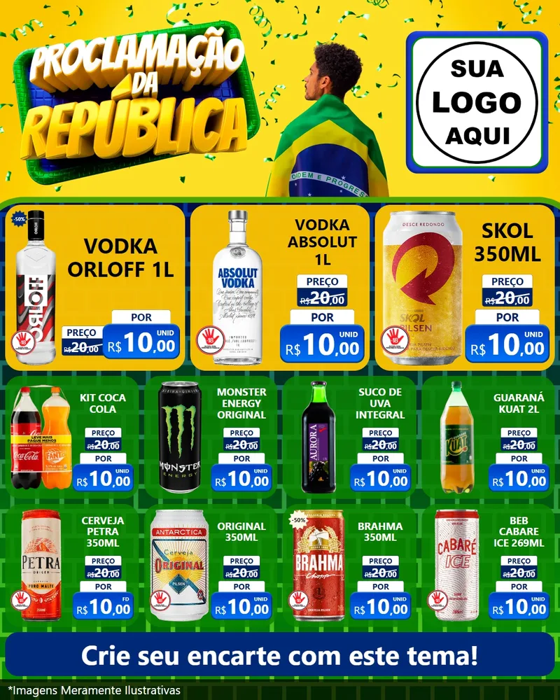 Modelo de Rede Social para Feed Instagram com o tema Proclamação da República para Distribuidora de bebidas