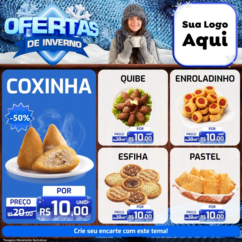 Modelo de Rede Social para Feed Facebook com o tema Ofertas de Inverno para Salgadaria