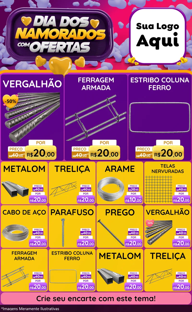 Modelo de Encarte para Encarte Grande com o tema Dia Dos Namorados Com Ofertas para Ferragens