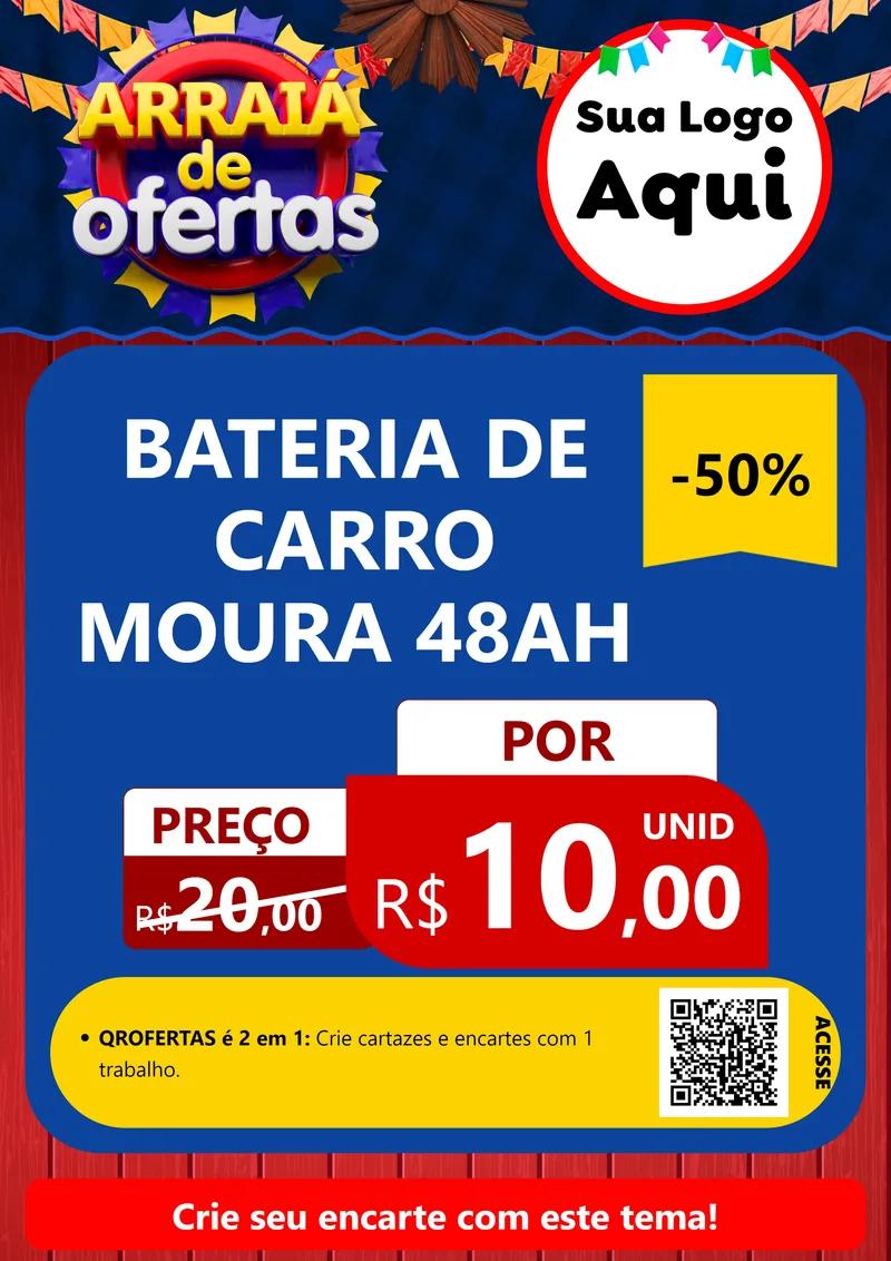 Modelo de Cartaz para Cartaz A4 Vertical com o tema Arraiá de Ofertas para Baterias Elétricas