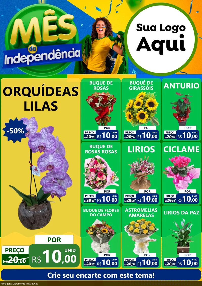 Modelo de Encarte para Encarte A4 Vertical com o tema Mês da Independência para Floricultura e jardim