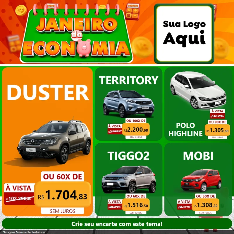 Modelo de Rede Social para Feed Facebook com o tema Janeiro da Economia para Concessionaria de Carros