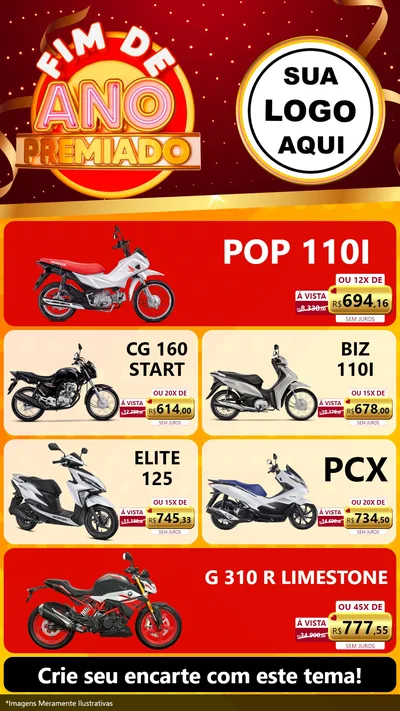 Modelo de TV para TV Vertical com o tema Fim de Ano Premiado para Concessionaria de Motos