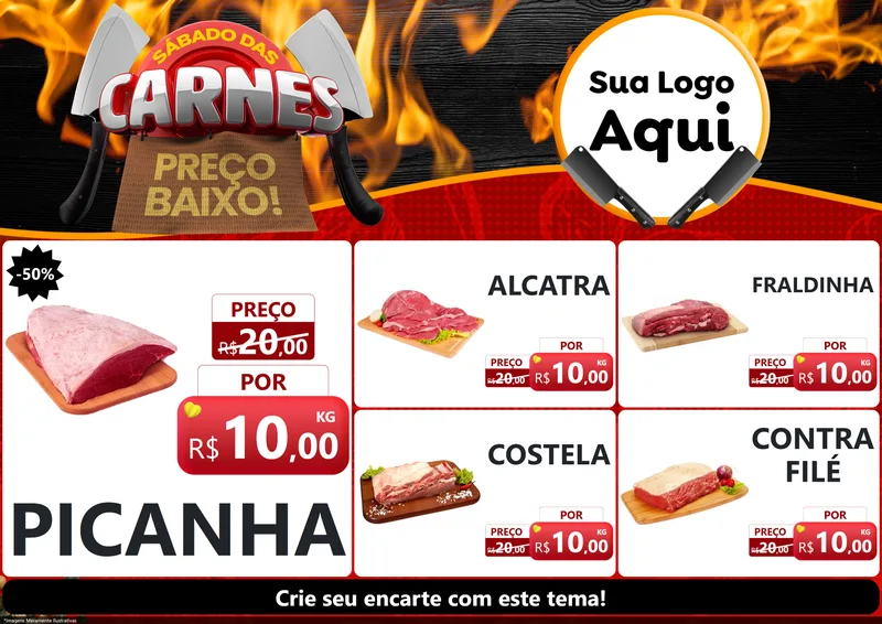 Modelo de Encarte para Encarte A4 Horizontal com o tema Sábado das Carnes para Açougue