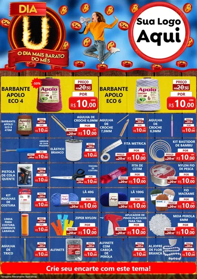 Modelo de Encarte para Encarte A4 Vertical com o tema Dia U - O Dia Mais Barato Do Mês para Armarinho e Aviamentos