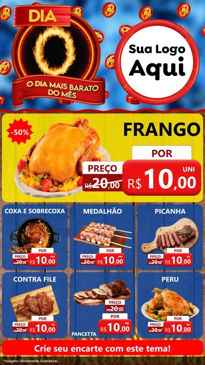 Modelo de Rede Social para Stories com o tema Dia O - O Dia Mais Barato Do Mês para Assados
