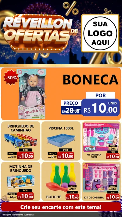 Modelo de Rede Social para Stories com o tema Réveillon de Ofertas para Brinquedos
