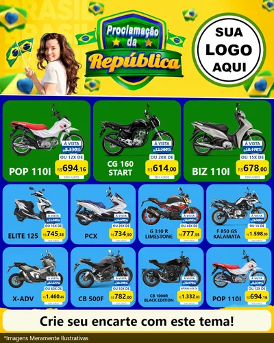 Modelo de Rede Social para Feed Instagram com o tema Proclamação da República para Concessionaria de Motos