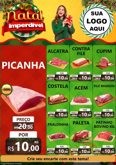Modelo de Encarte para Encarte A4 Vertical com o tema Natal Imperdível para Açougue