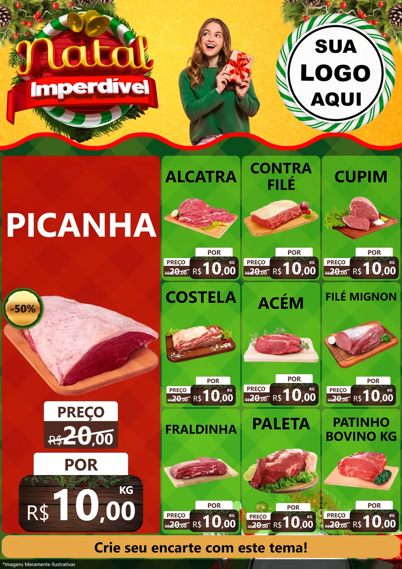 Modelo de Encarte para Encarte A4 Vertical com o tema Natal Imperdível para Açougue