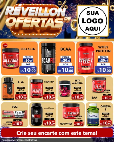 Modelo de Rede Social para Feed Instagram com o tema Réveillon de Ofertas para Suplementos alimentares