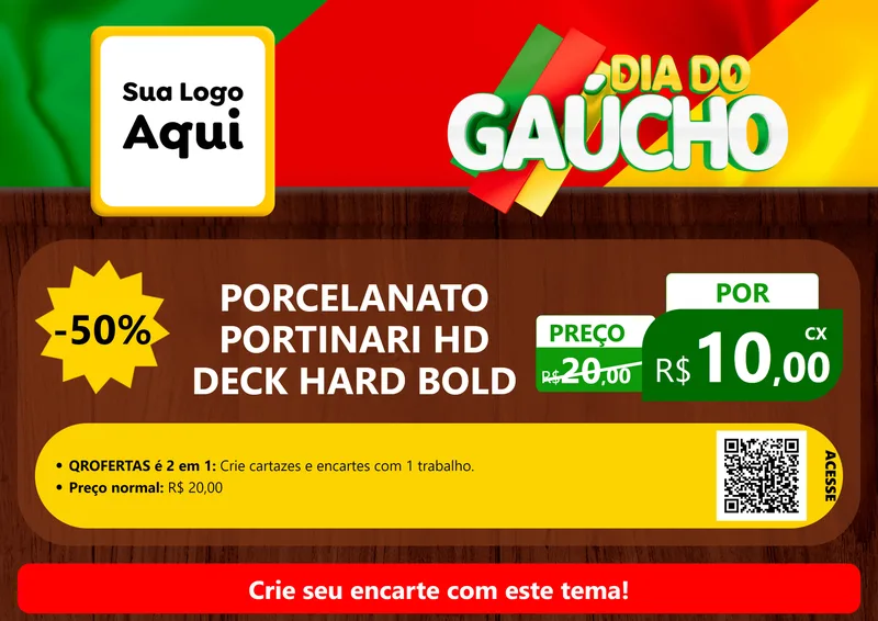 Modelo de Cartaz para Cartaz A4 Horizontal com o tema Dia do Gaúcho para Pisos e revestimentos