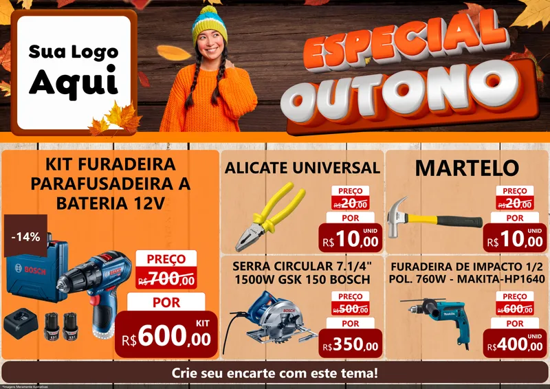 Modelo de Encarte para Encarte A4 Horizontal com o tema Especial Outono para Maquinas e Ferramentas