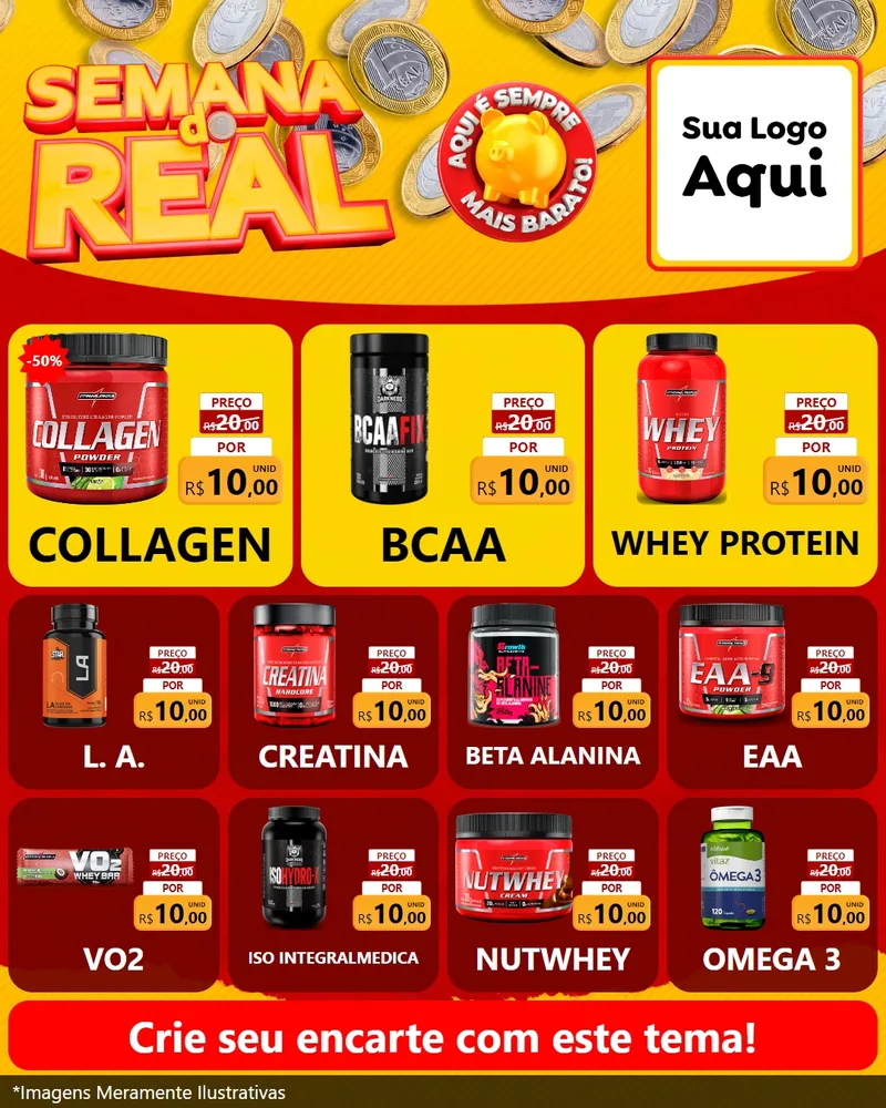 Modelo de Rede Social para Feed Instagram com o tema Semana do Real para Suplementos alimentares
