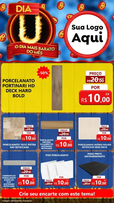 Modelo de Rede Social para Stories com o tema Dia U - O Dia Mais Barato Do Mês para Pisos e revestimentos
