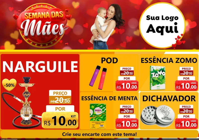 Modelo de Encarte para Encarte A4 Horizontal com o tema Semana das Mães para Tabacaria