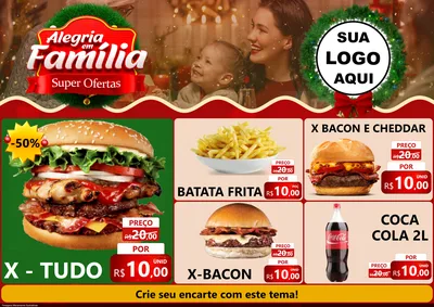 Modelo de Encarte para Encarte A4 Horizontal com o tema Alegria Em Família - Super Ofertas para Hamburgueria